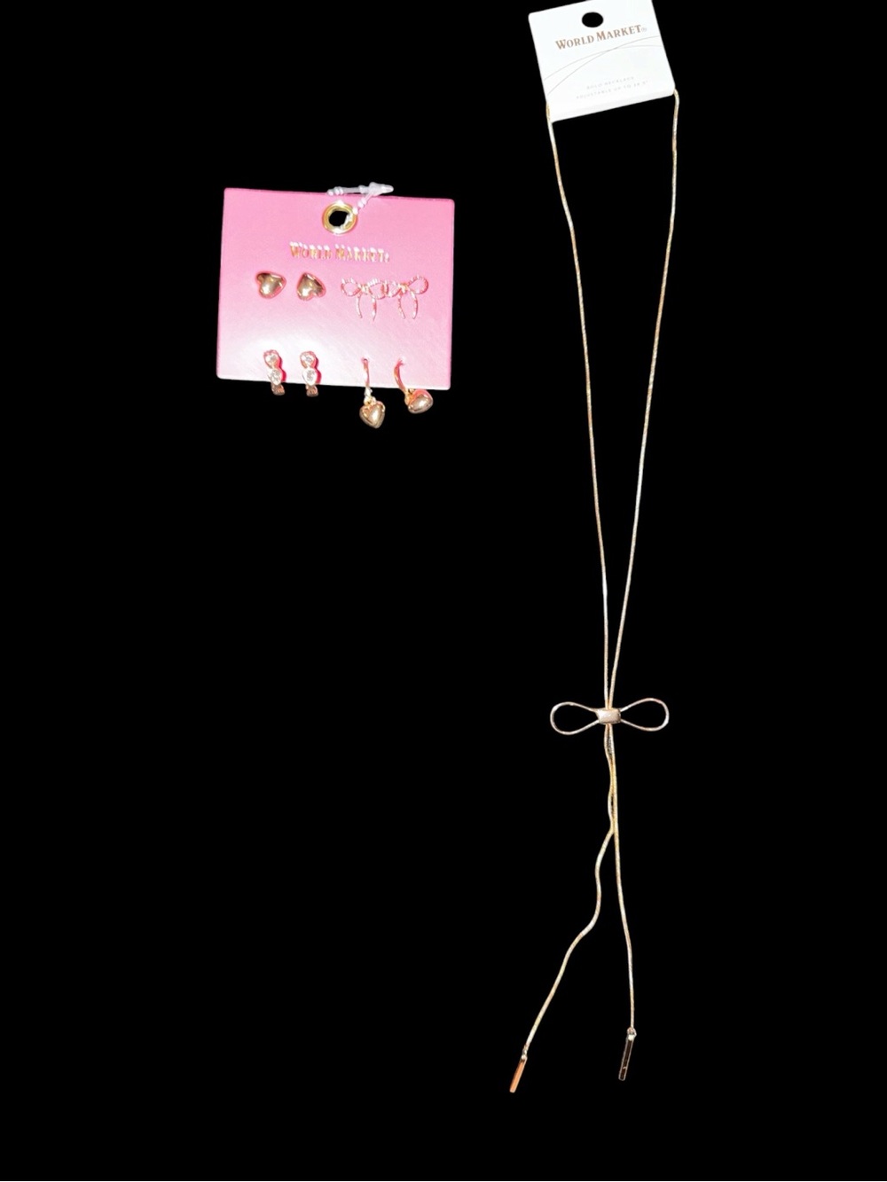 Gold Bow Lariat Necklace with  Earring Set